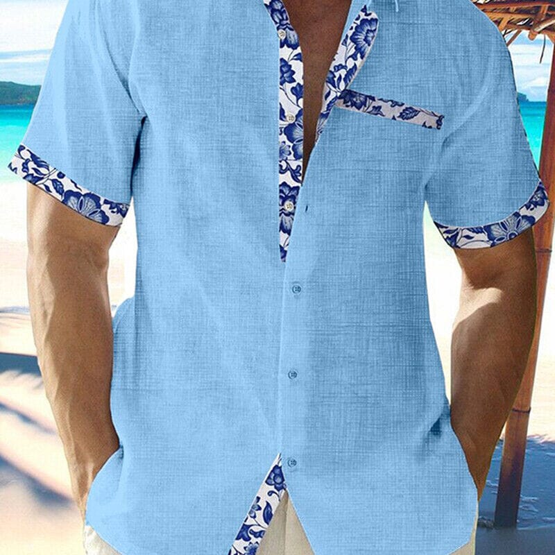 Men Casual Shirt Button Down Short Sleeve Men's Tops Sky Blue S - DailySale