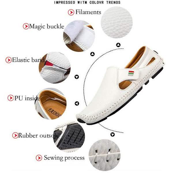 Men Casual Shoes Slip on Hollow Leather Men Shoes Men's Clothing - DailySale