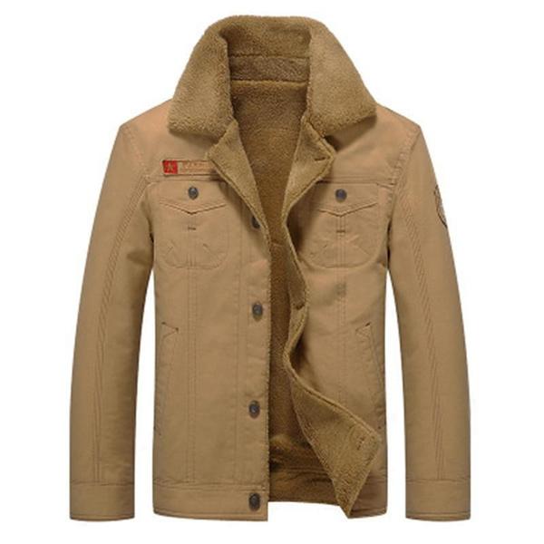 Men Fur Collar Army Tactical Jacket Men's Clothing Khaki M - DailySale