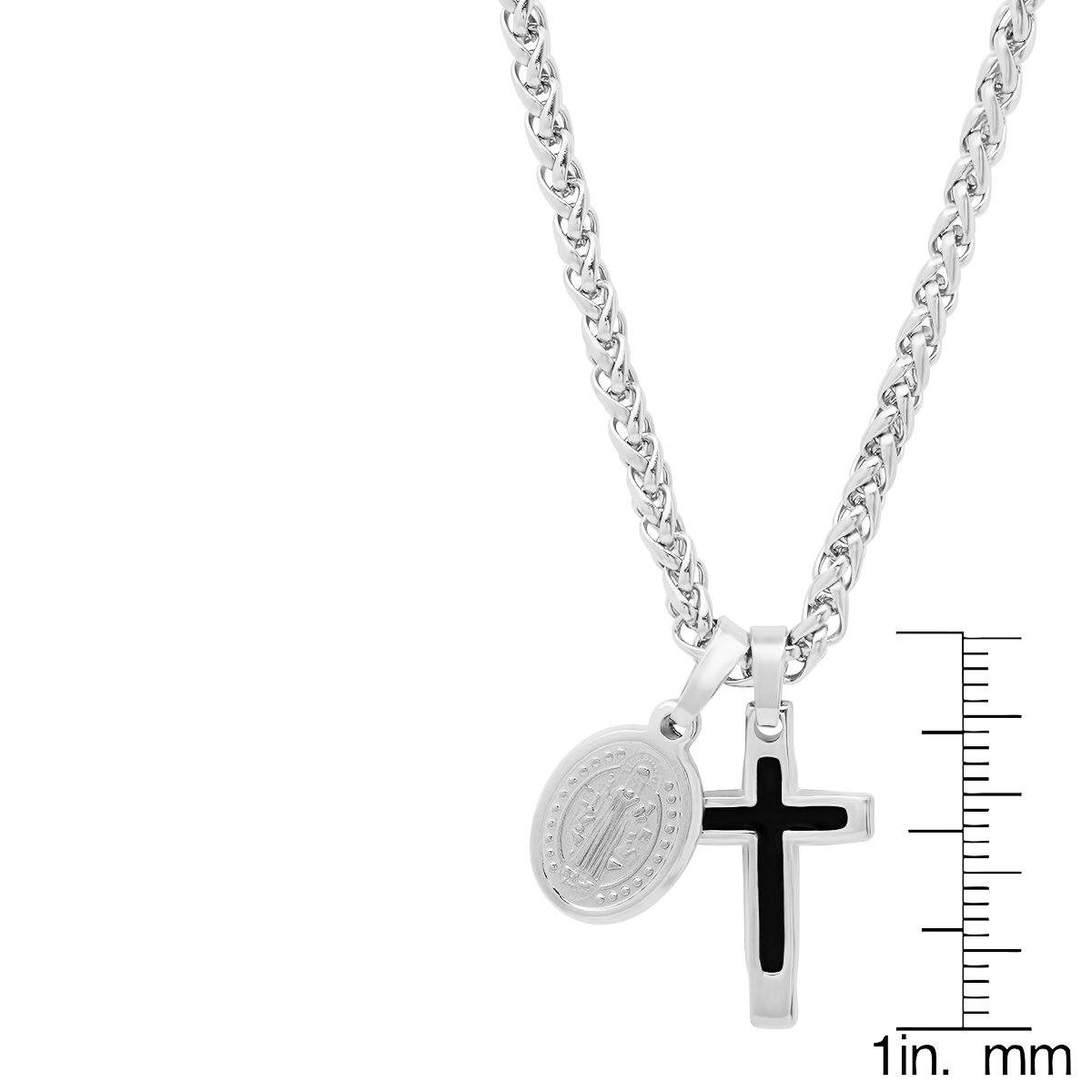 Men Stainless Steel Necklace with Cross and St. Benedict Pendants Necklaces - DailySale