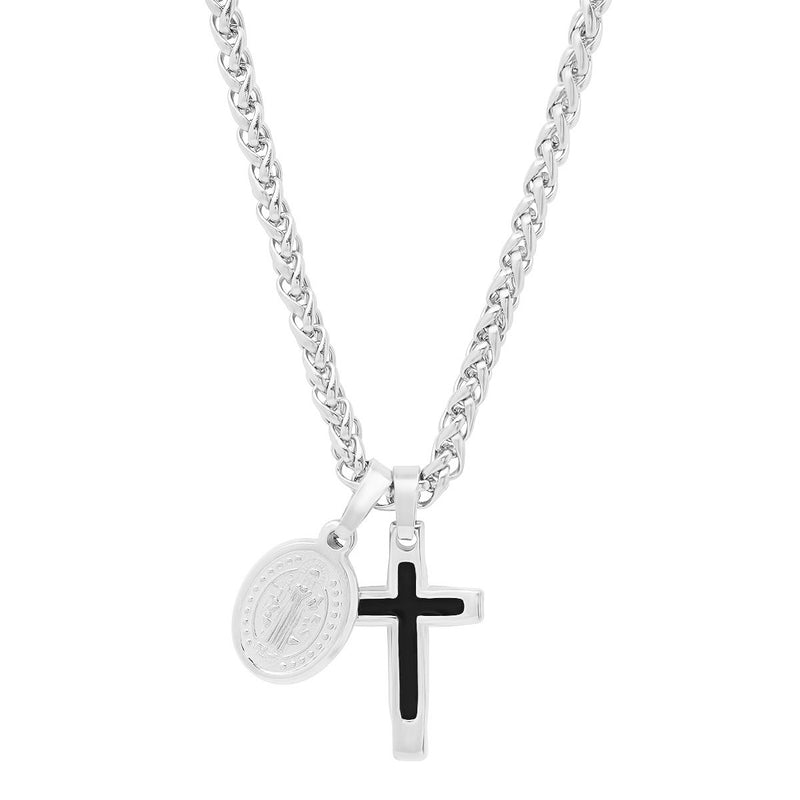 Men Stainless Steel Necklace with Cross and St. Benedict Pendants Necklaces - DailySale