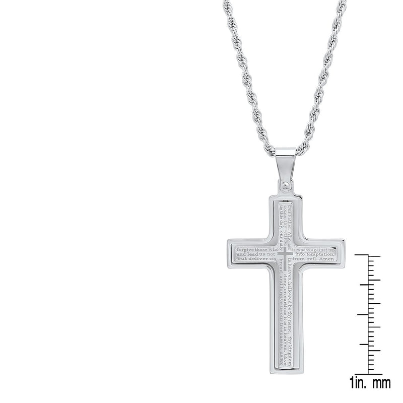 Men Stainless Steel Our Father English Prayer Rotating Cross Pendant