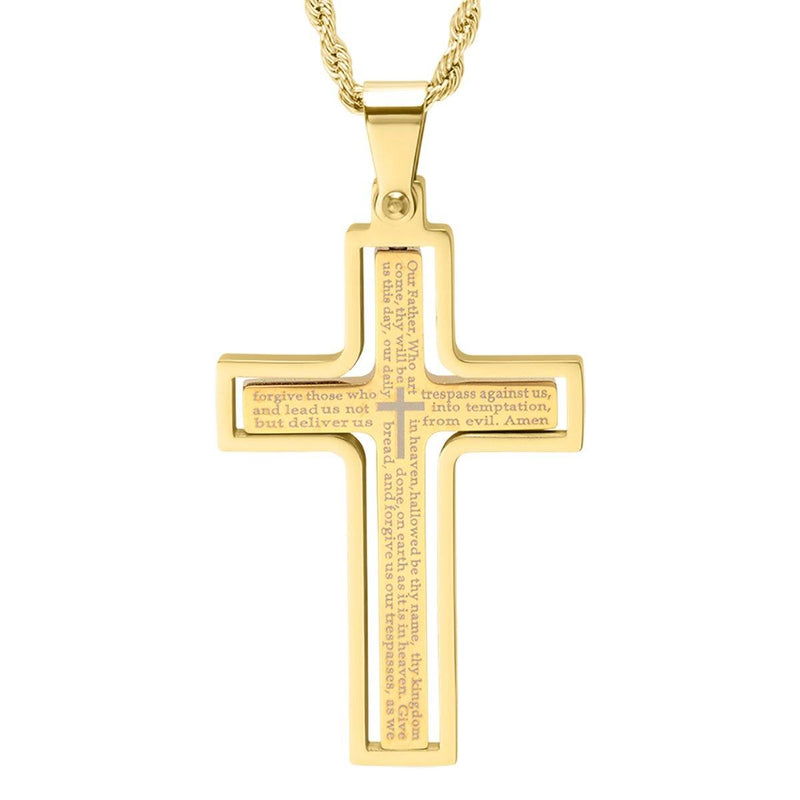 Men Stainless Steel Our Father English Prayer Rotating Cross Pendant