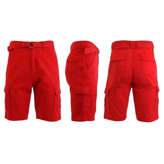Men's 100% Cotton Belted Cargo Shorts - Assorted Colors and Sizes Men's Apparel 32 Red - DailySale