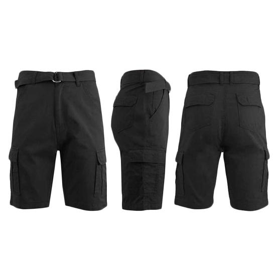 Men's 100% Cotton Belted Cargo Shorts - Assorted Colors and Sizes Men's Apparel 34 Black - DailySale