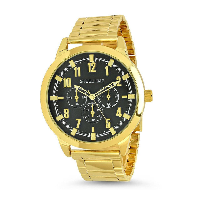 Men's 18K Gold Plated Alloy Strap and Stainless Steel Watch and 18K Gold Plated Stainless Steel Bracelet Men's Accessories - DailySale
