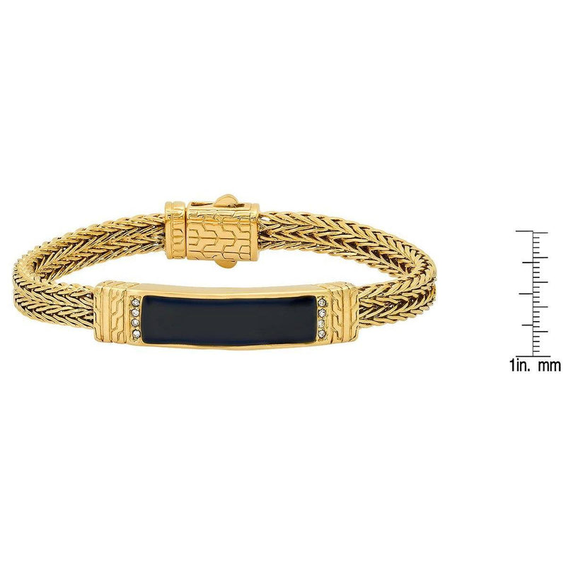 Men's 18K Gold Plated Stainless Steel and Simulated Black Onyx ID Bracelet Bracelets - DailySale