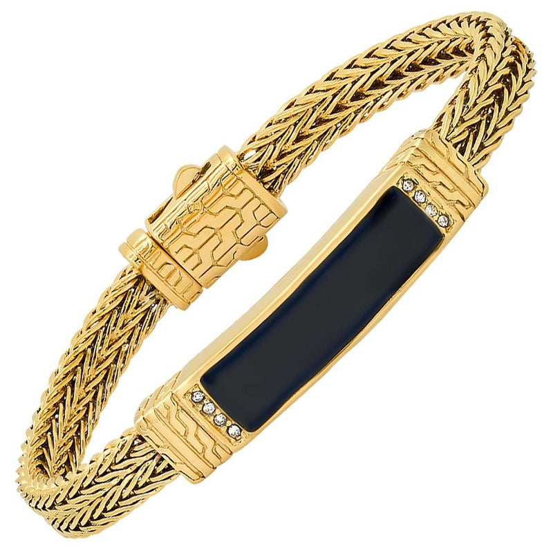 Men's 18K Gold Plated Stainless Steel and Simulated Black Onyx ID Bracelet Bracelets - DailySale