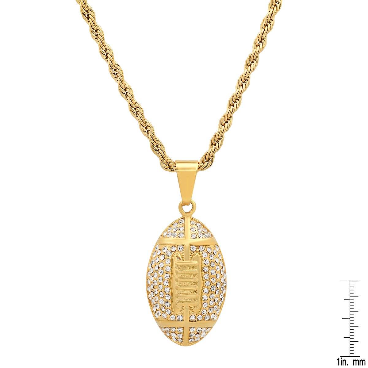 Men's 18k Gold Plated Stainless Steel and Simulated Diamonds American Football Pendant Necklaces - DailySale