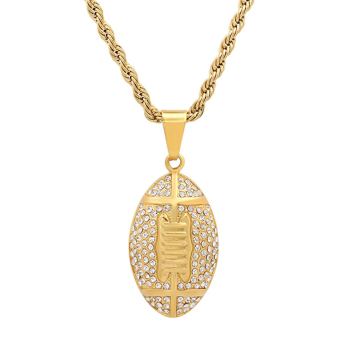 Men's 18k Gold Plated Stainless Steel and Simulated Diamonds American Football Pendant Necklaces - DailySale