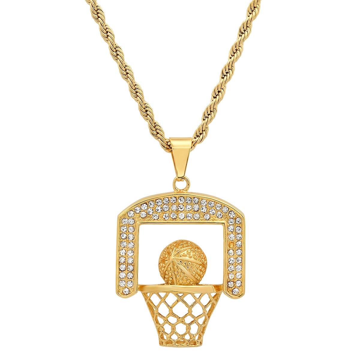 Men's 18k Gold Plated Stainless Steel and Simulated Diamonds Basketball Pendant Men's Accessories - DailySale