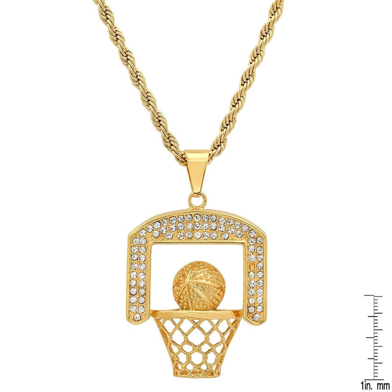 Men's 18k Gold Plated Stainless Steel and Simulated Diamonds Basketball Pendant Men's Accessories - DailySale