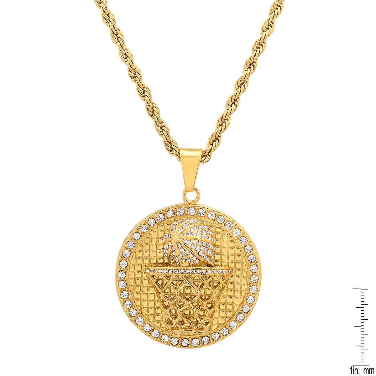 Men's 18k Gold Plated Stainless Steel and Simulated Diamonds Round Basketball Pendant Men's Accessories - DailySale