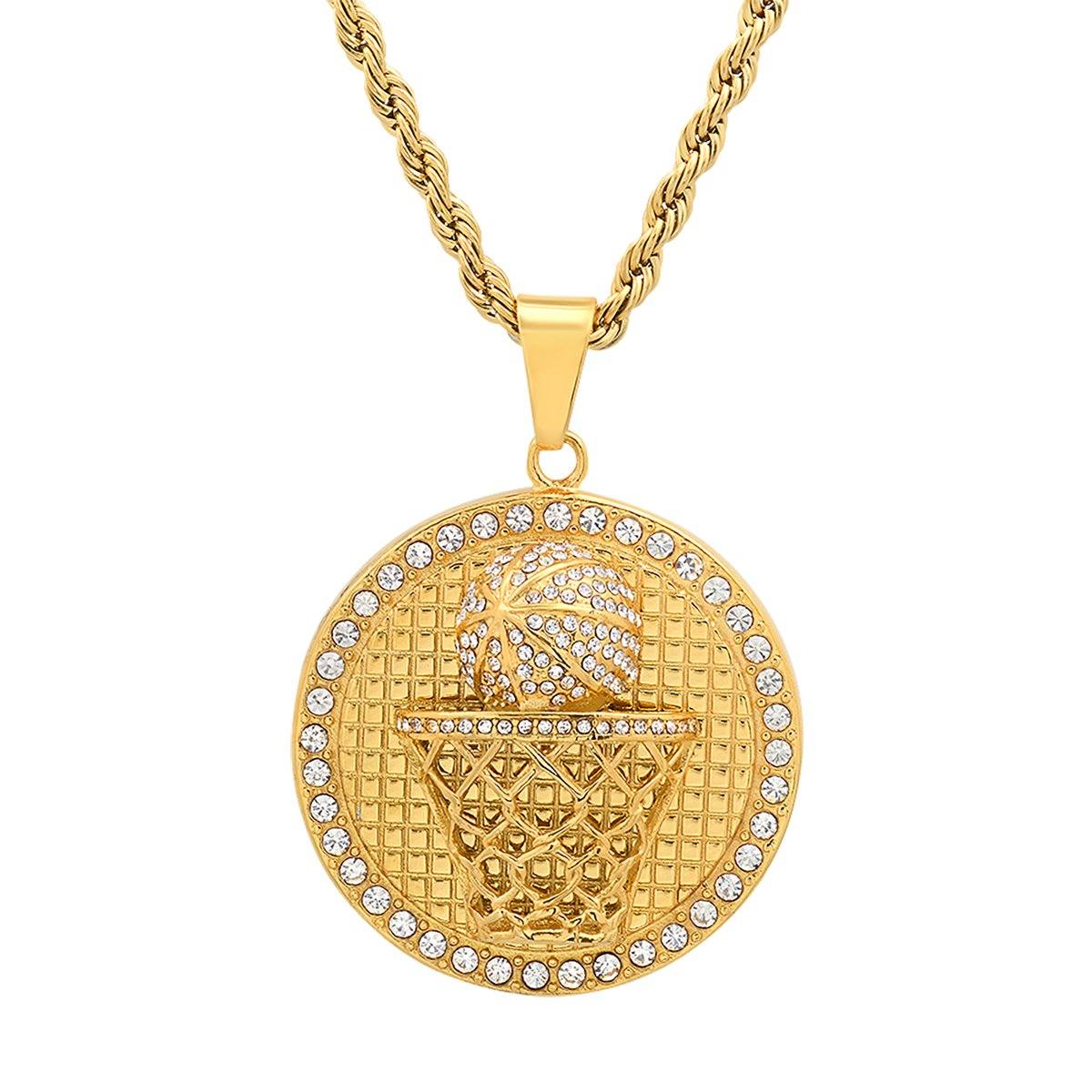 Men's 18k Gold Plated Stainless Steel and Simulated Diamonds Round Basketball Pendant Men's Accessories - DailySale