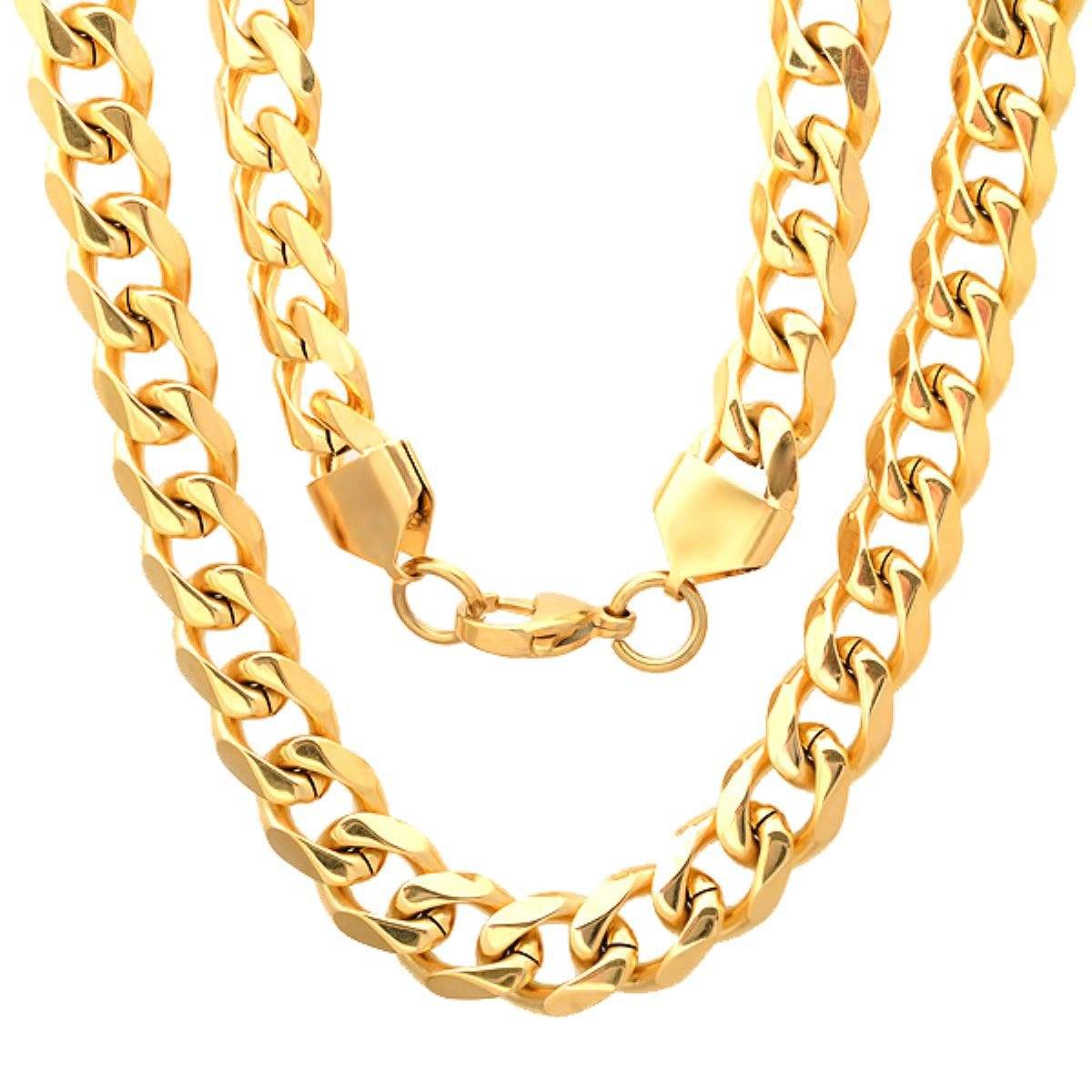 Men's 18k Gold Plated Stainless Steel Cuban Link Chain Bracelet/Necklace Set Necklaces - DailySale