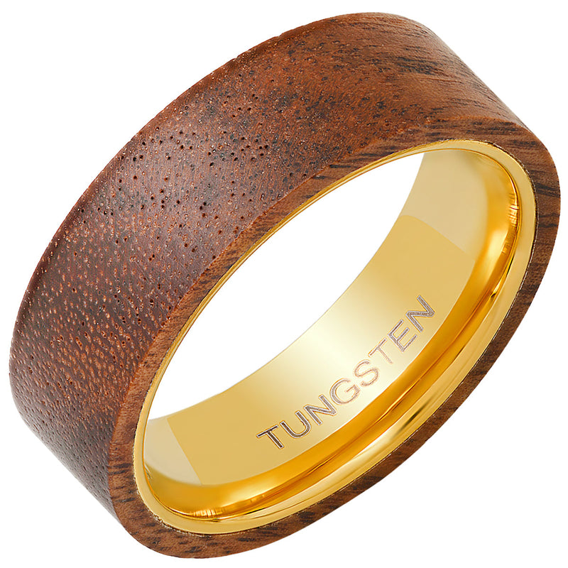 Men's 18k Gold Plated Tungsten and Wood Band Ring Rings 9 - DailySale
