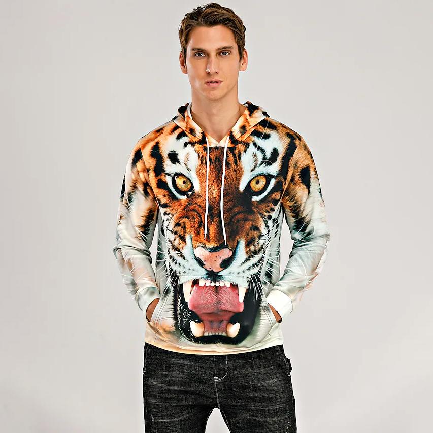 Men's Animal Patterned 3D Tiger Hoodie Men's Outerwear - DailySale