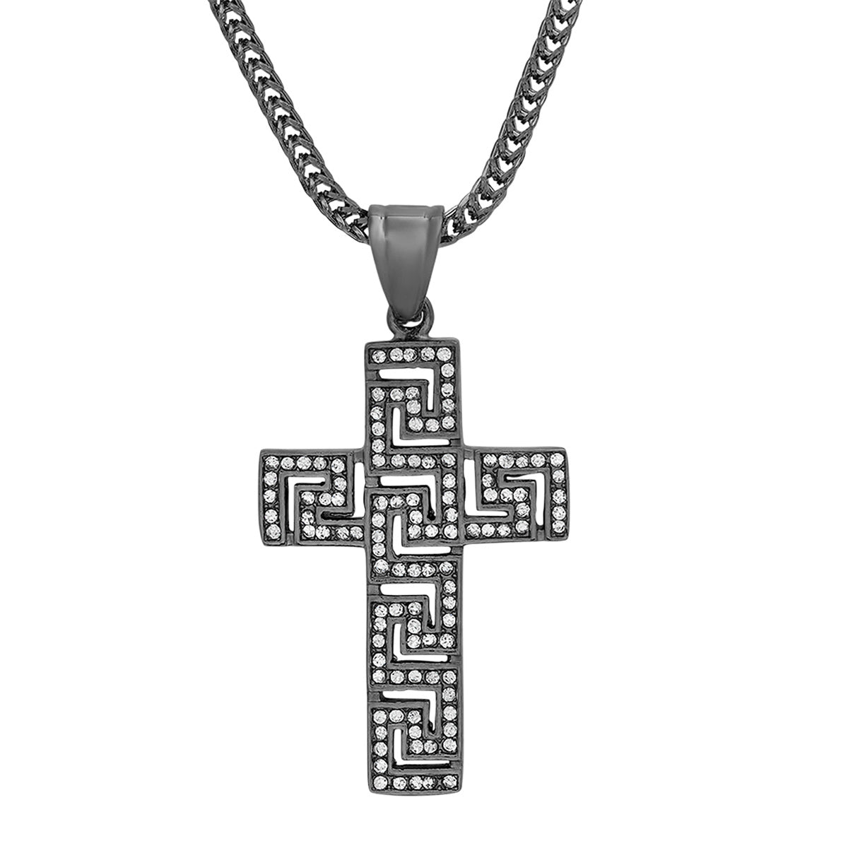 Men's Black IP Stainless Steel and Simulated Diamonds Cross Pendant Necklaces - DailySale