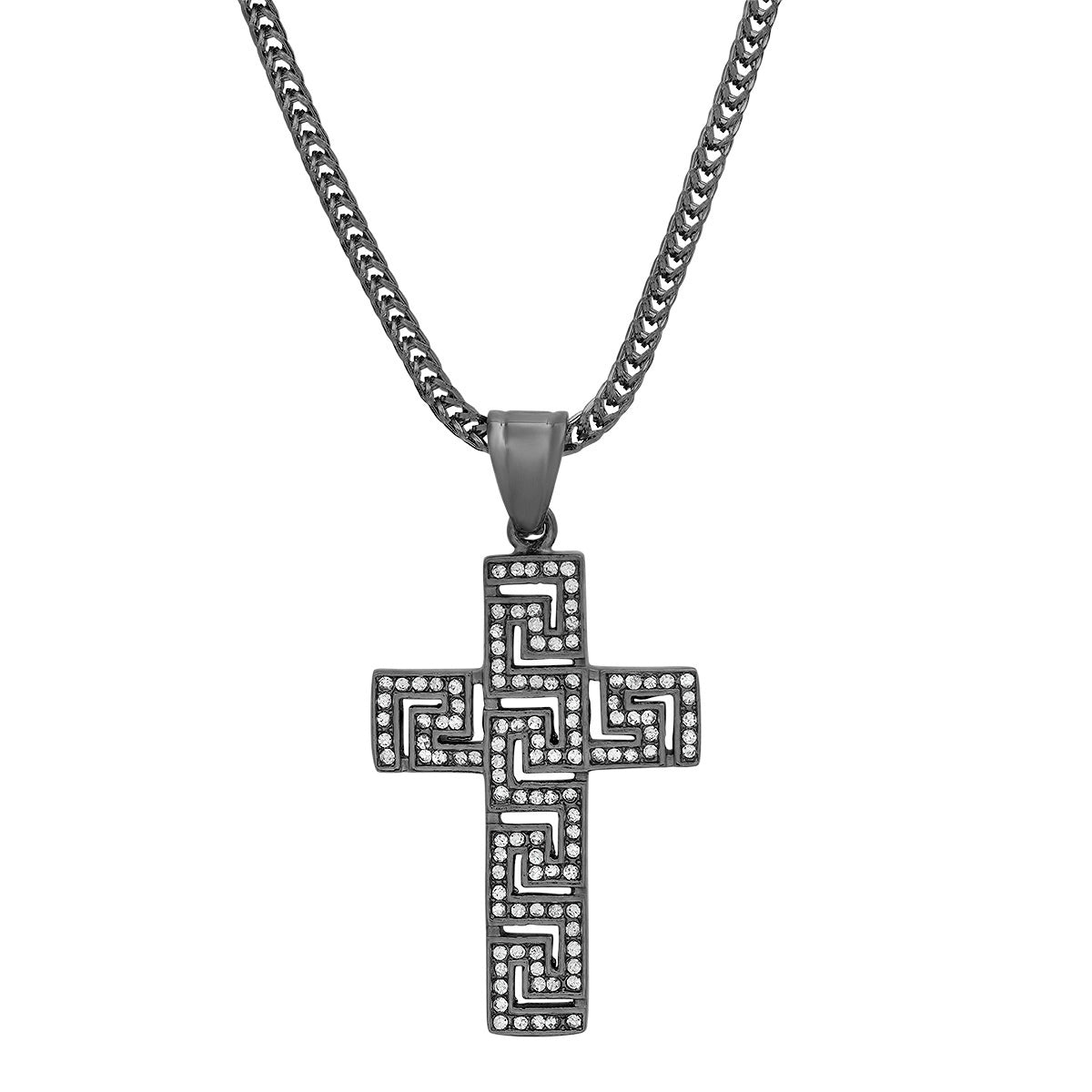 Men's Black IP Stainless Steel and Simulated Diamonds Cross Pendant Necklaces - DailySale