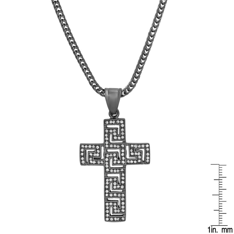 Men's Black IP Stainless Steel and Simulated Diamonds Cross Pendant Necklaces - DailySale