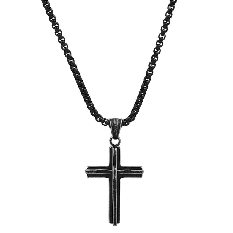 Men's Black IP Stainless Steel Cross Pendant Men's Accessories - DailySale