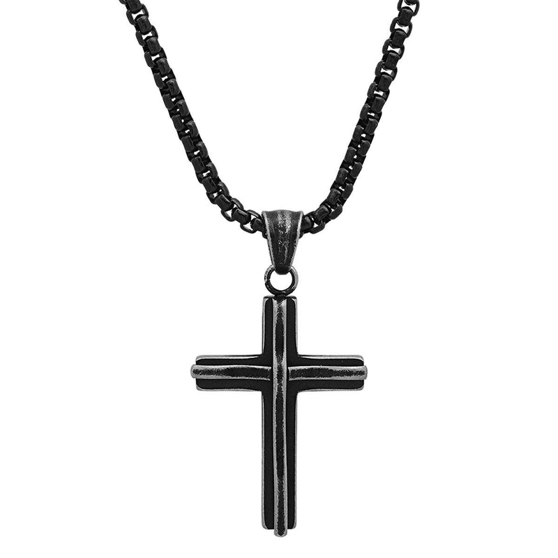 Men's Black IP Stainless Steel Cross Pendant Men's Accessories - DailySale