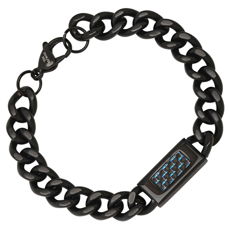 Men's Black IP Stainless Steel Cuban Link Chain ID Bracelet Bracelets - DailySale