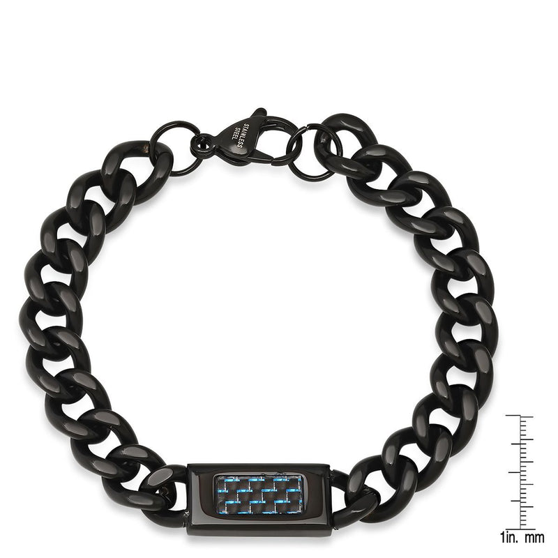 Men's Black IP Stainless Steel Cuban Link Chain ID Bracelet Bracelets - DailySale