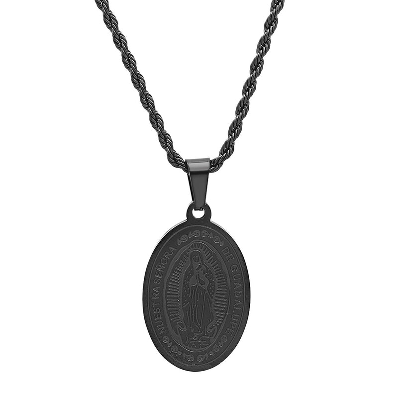 Men's Black IP Stainless Steel Lady Of Guadalupe Pendant Necklaces - DailySale