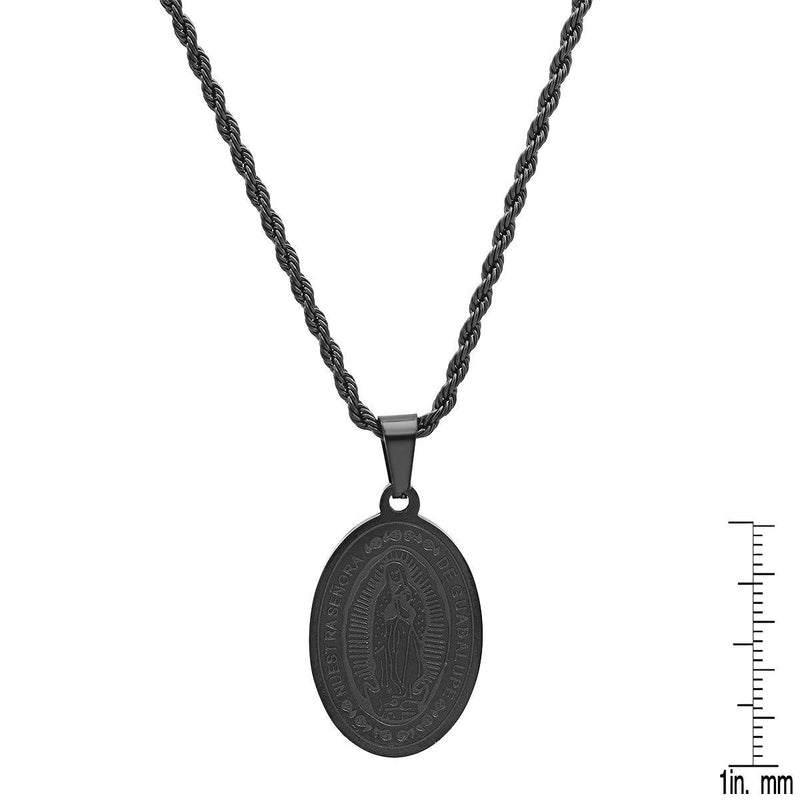 Men's Black IP Stainless Steel Lady Of Guadalupe Pendant Necklaces - DailySale