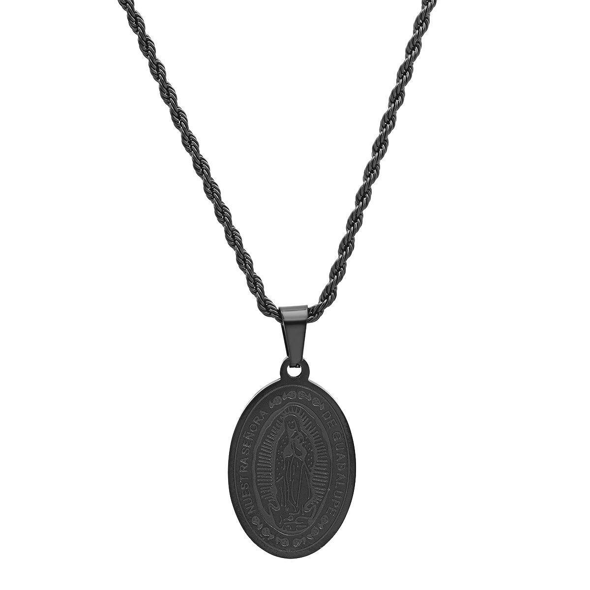 Men's Black IP Stainless Steel Lady Of Guadalupe Pendant Necklaces - DailySale