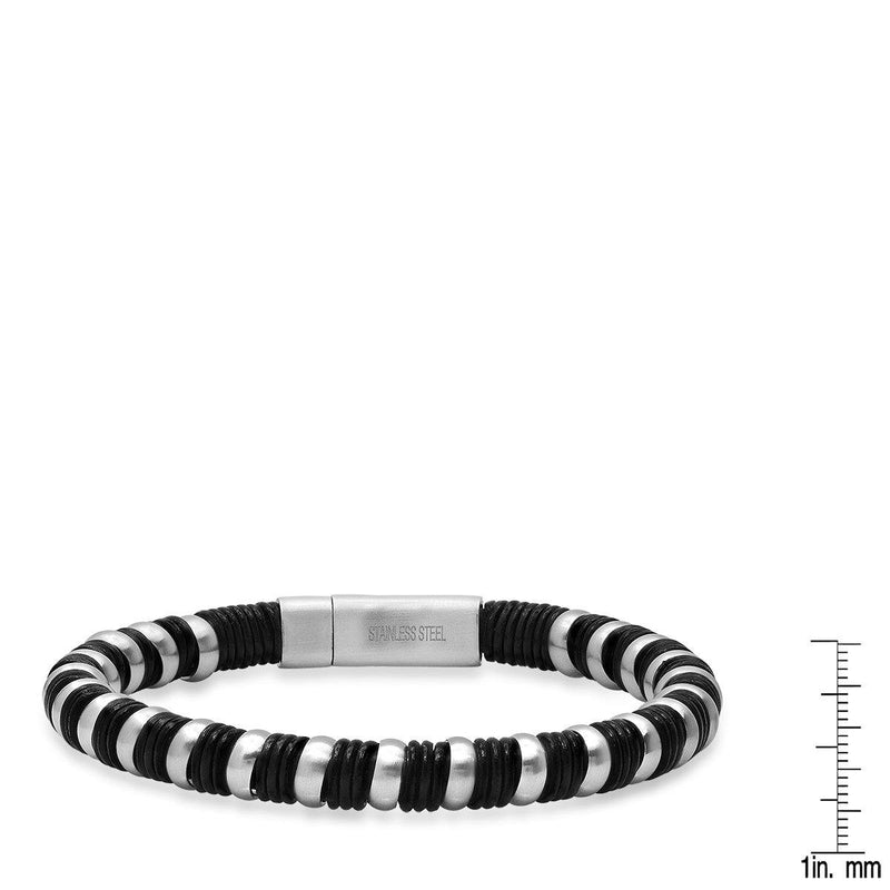Men's Black Leather and Stainless Steel Braided Bracelet Bracelets - DailySale