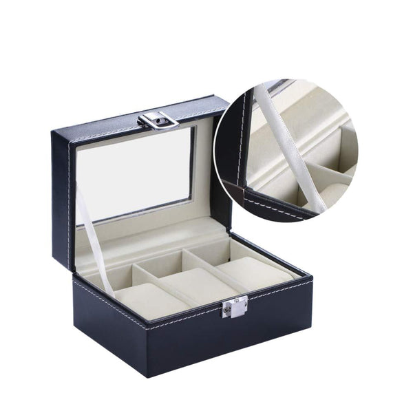 Mens Black Leather Display Glass Top Jewelry Case Organizer Home Essentials - DailySale
