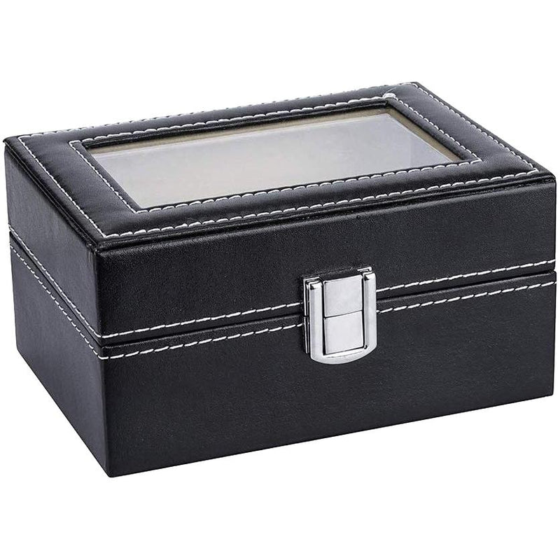 Mens Black Leather Display Glass Top Jewelry Case Organizer Home Essentials - DailySale