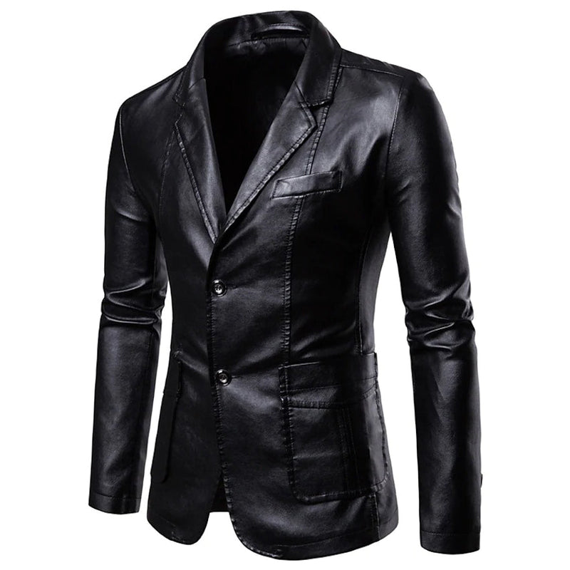Men's Blazer Faux Leather Jacket Men's Outerwear Black M - DailySale