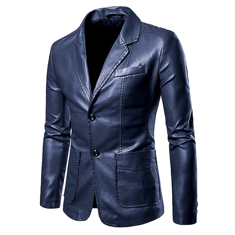 Men's Blazer Faux Leather Jacket Men's Outerwear Navy Blue M - DailySale