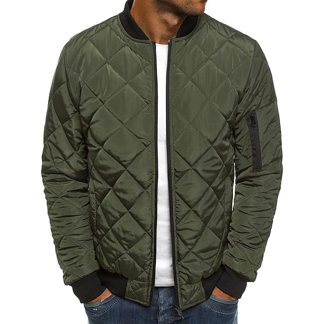 Men's Bomber Quilted Diamond Padded Jacket Men's Outerwear Army Green S - DailySale