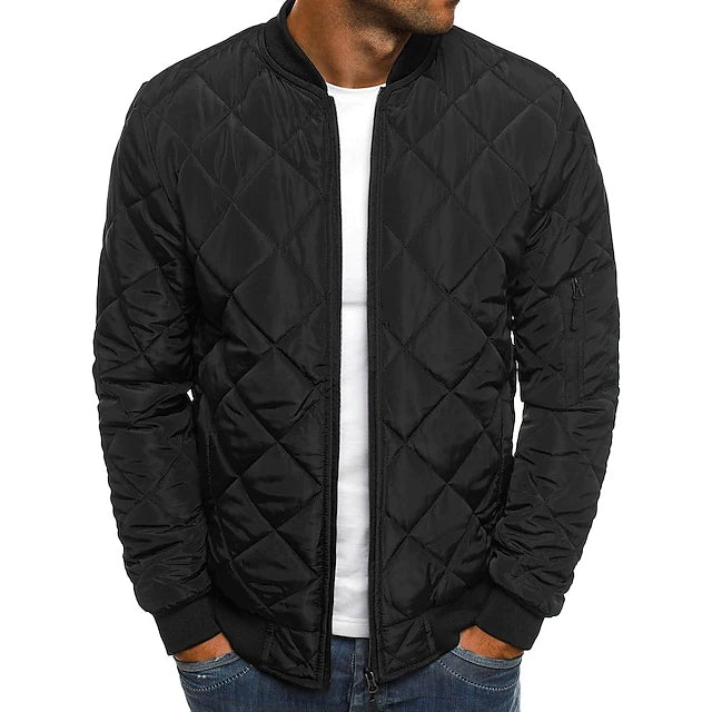 Men's Bomber Quilted Diamond Padded Jacket Men's Outerwear Black S - DailySale