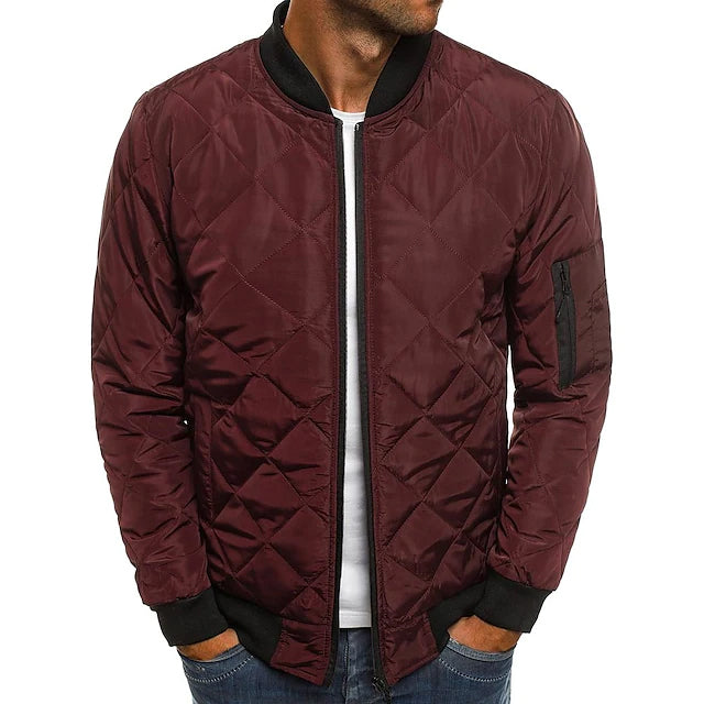 Men's Bomber Quilted Diamond Padded Jacket Men's Outerwear Burgundy S - DailySale
