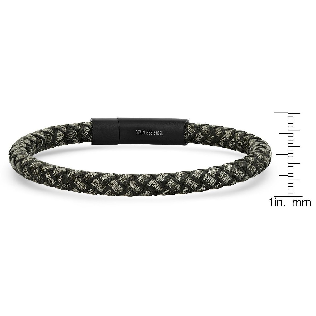 Men's Braided Black/Gray Leather and Black IP Stainless Steel Clasp Bracelet Bracelets - DailySale