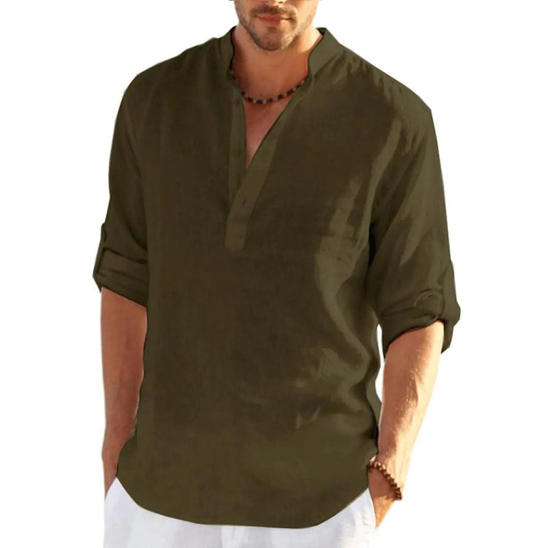 COOFANDY Men's Casual Button Down Shirt Long Sleeve Linen Chambray Shirt,  2- Black, Small