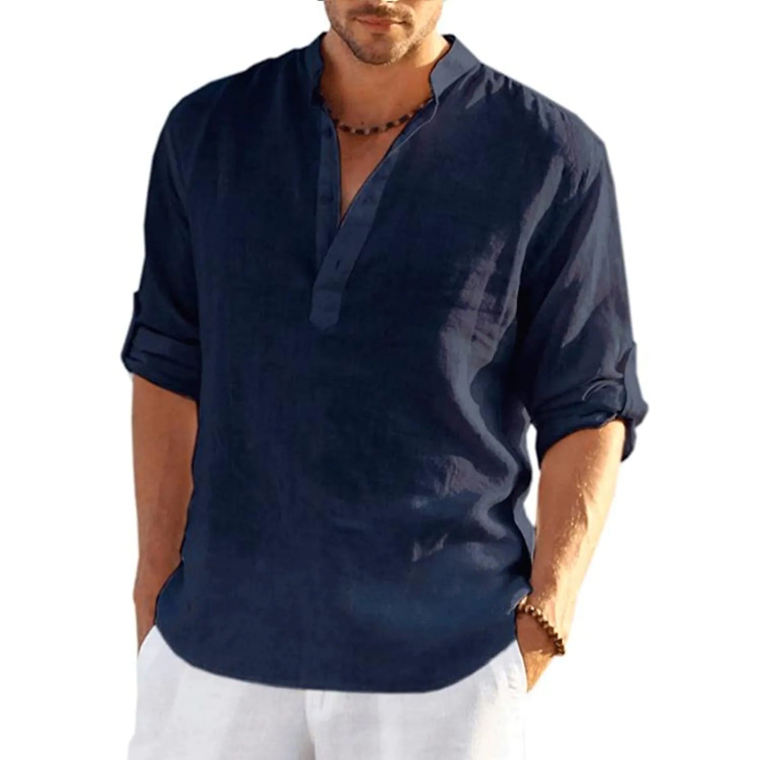 COOFANDY Men's Cotton Linen Short Sleeve V Neck Button Down Shirt