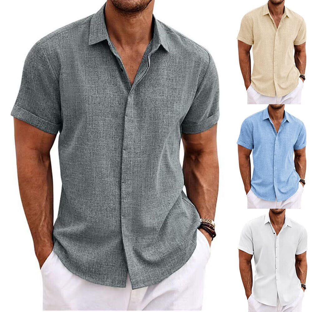 Men's Button Down Shirt Short Sleeve Plain Lapel Men's Tops - DailySale