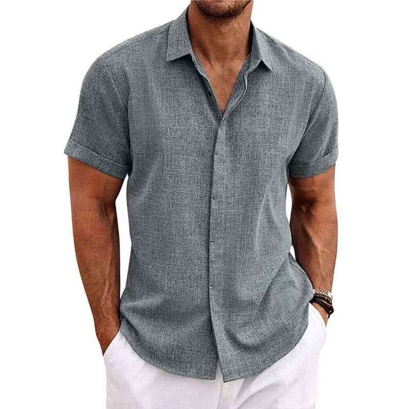 Men's Button Down Shirt Short Sleeve Plain Lapel Men's Tops Dark Gray S - DailySale