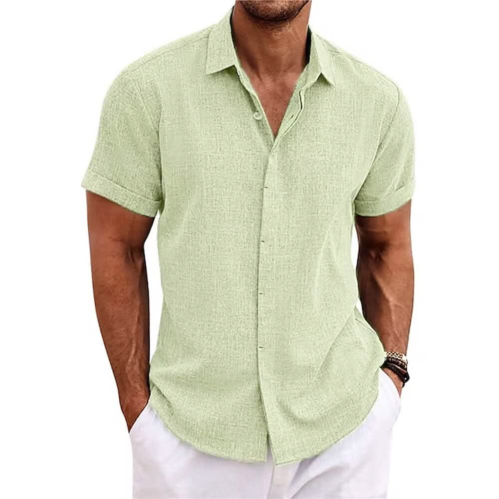 Premium Quality Knit Cotton Linen Shirt - Short Sleeve, Slim Fit, Casual Lapel - Spring/Fall Trend - Shop Now! From Mens Casual Shirts - Price 55.61