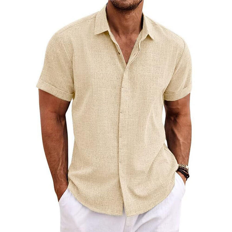 Men's Button Down Shirt Short Sleeve Plain Lapel Men's Tops Khaki S - DailySale