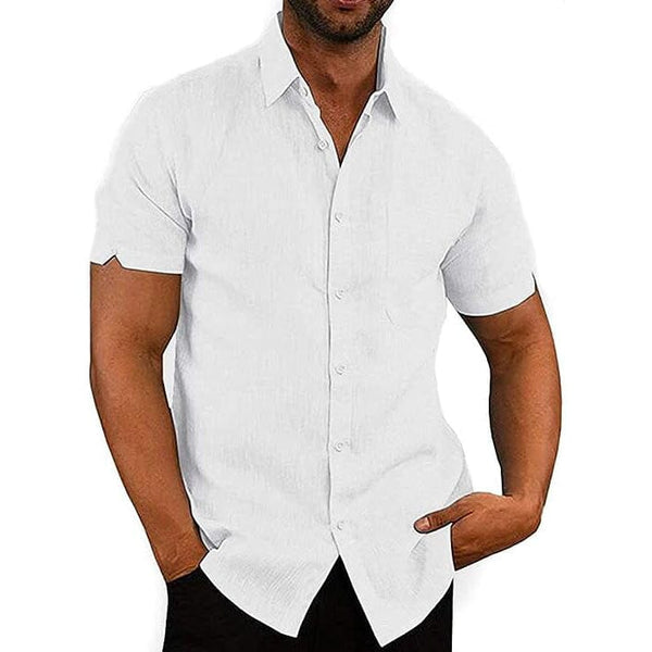 Mens Button Down Short Sleeve Linen Shirts Men's Tops White S - DailySale