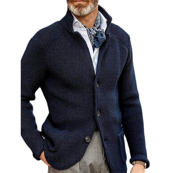 Men's Cardigan Solid Color Sweater Men's Outerwear Blue S - DailySale