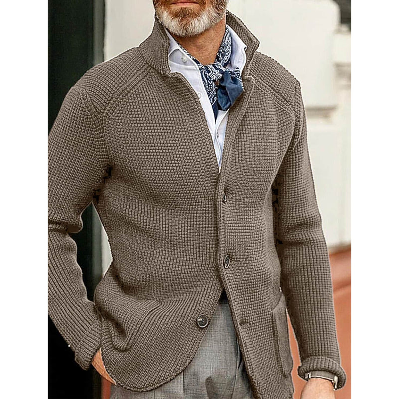 Men's Cardigan Solid Color Sweater Men's Outerwear Khaki S - DailySale