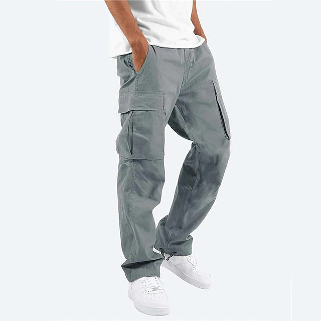 Men's Cargo Pants Trousers Drawstring Elastic Waist Multi Pocket Men's Bottoms Gray S - DailySale